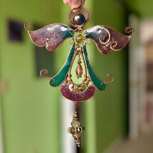 VTG Elegant Replica Stained Glass Glittery Shiny Faith Based Angel Wall Art